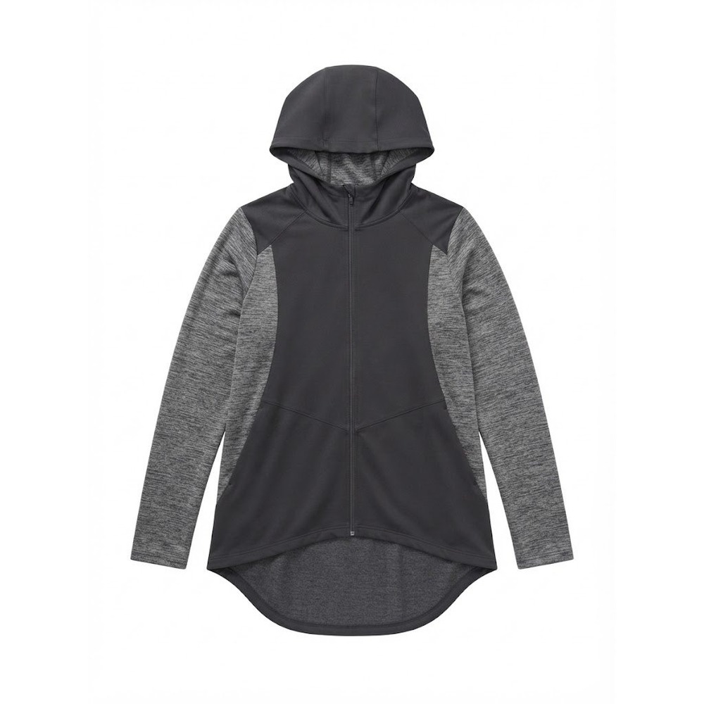 Mondetta Womens Large Black Grey Space Dye Full Zip Hoodie Thumbholes Cinched